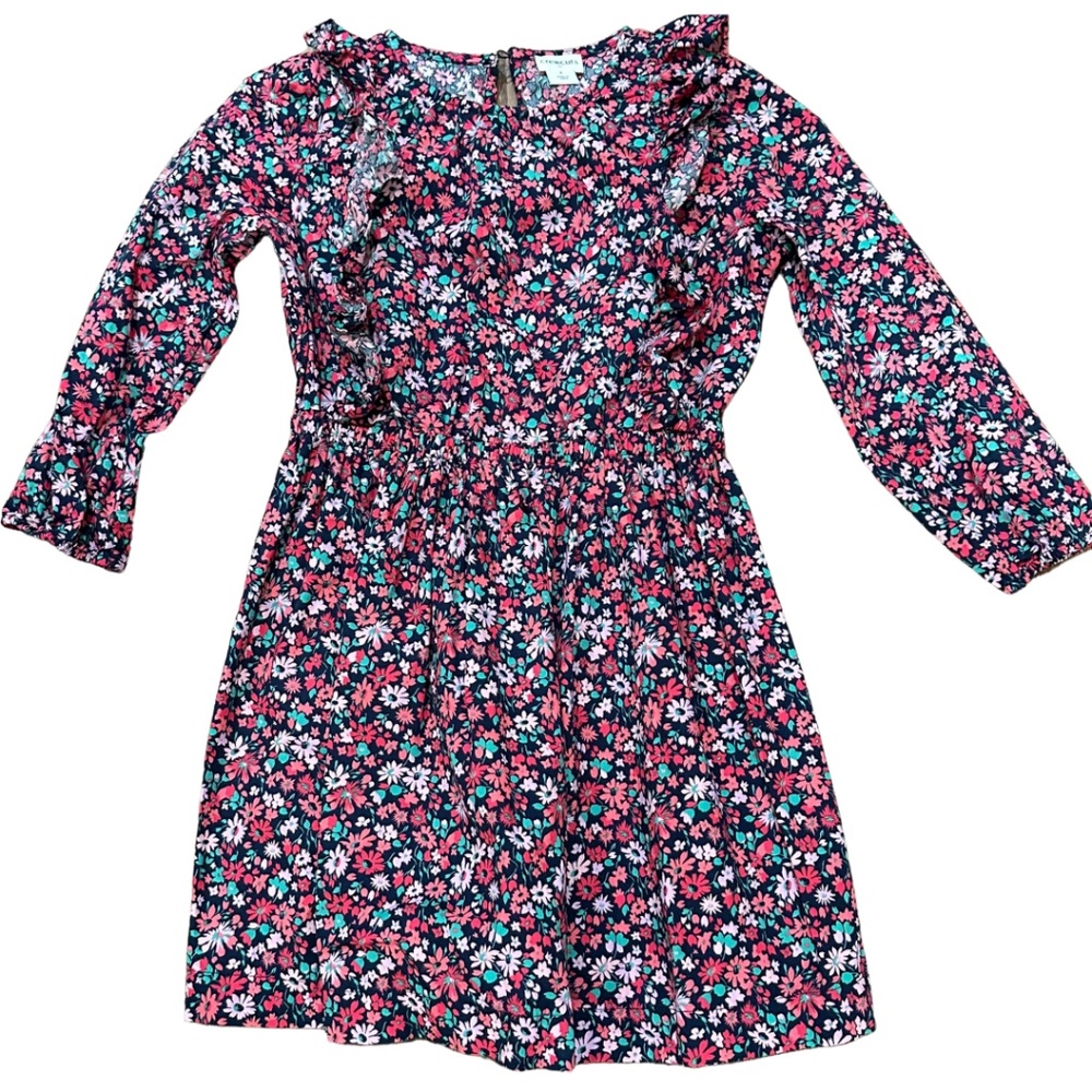 Crewcuts girls size 7 Pink Floral Long Sleeve Dress with Ruffle
